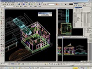 3D設計(BIM)実施設計3.図面は全て3次元モデルからオートメーションで抽出･生成・3次元CAD画面　意匠モデル
